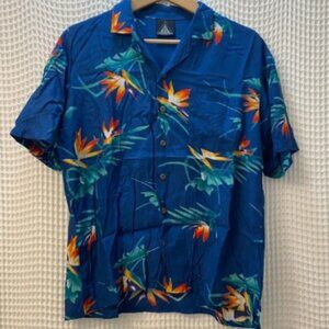 Kennington Vintage Floral Birds Of Paradise Hawaiian Rayon Camp Collar Shirt